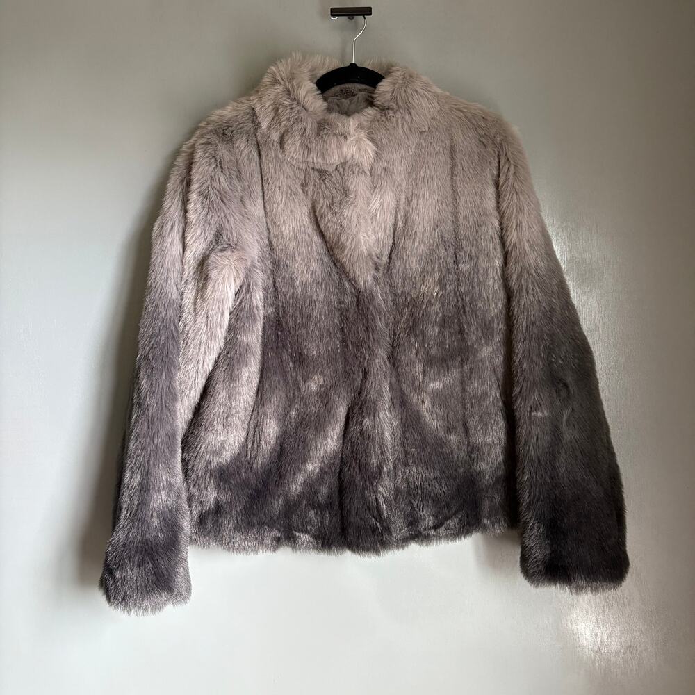 INCOGNITA Women's Medium Gray Faux Rabbit Fur Coat Ombre Boho Winter LIKE NEW